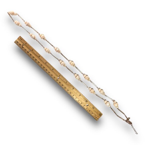 NY Faceted Iridencent Cream Glass Bead and Gold Statement Necklace - Picture 8 of 10